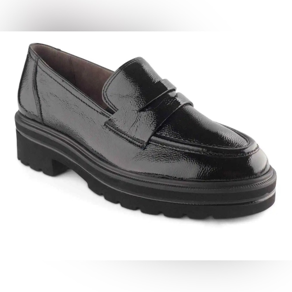 Paul Green Ogden Platform Loafer in Black Crinkled Patent 6/8.5 NWT